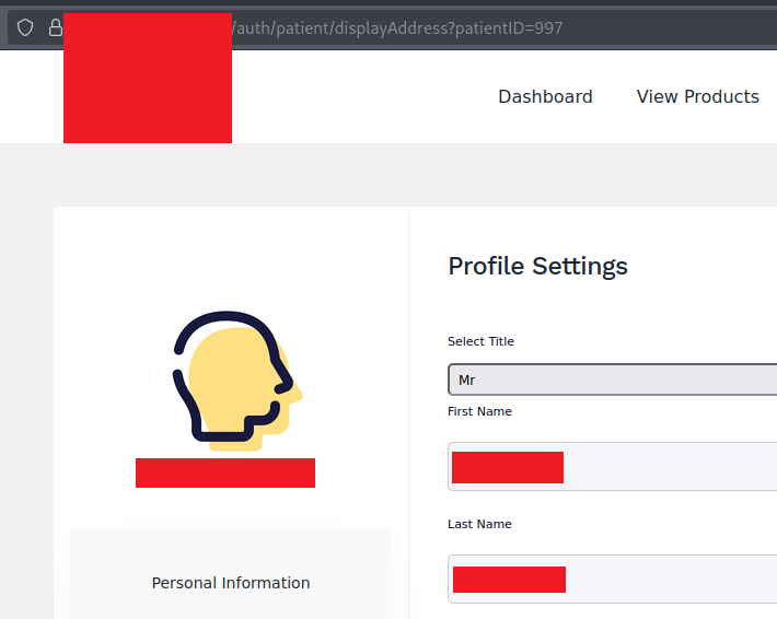 Edit profile page leaking another patient's name via patientID parameter
