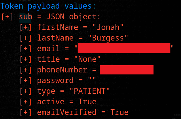 JWT contents showing PII included client-side