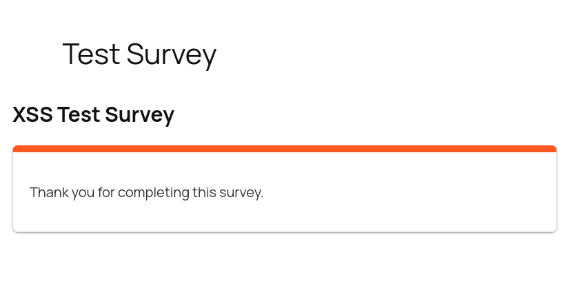 Survey Maker frontend showing successful survey submission after the payload was stored