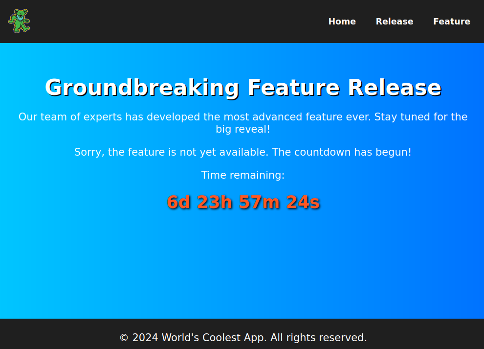 Countdown timer indicating the new feature release date