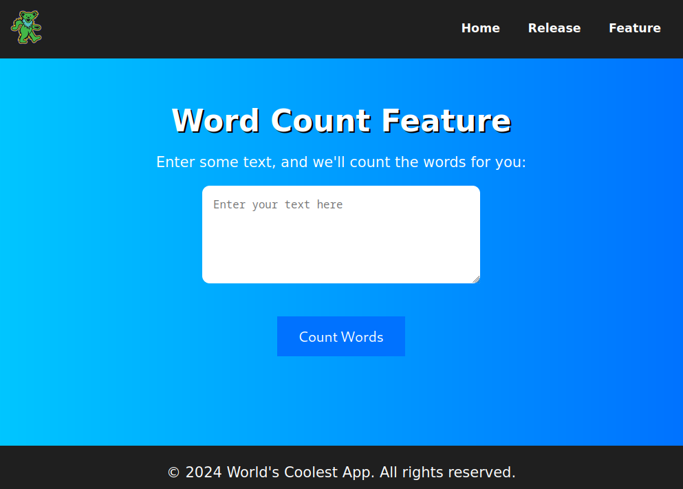 Unlocked feature page with word count input form