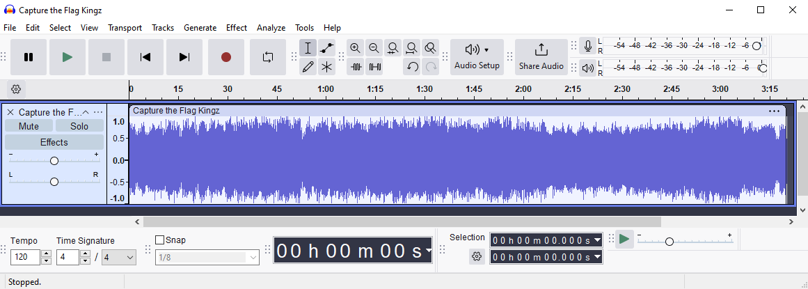 Audio file loaded into Audacity for analysis