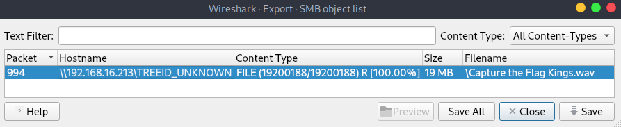 Exporting transferred files via Wireshark SMB objects