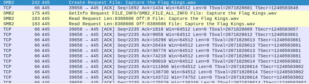 Following TCP stream of the SMB file transfer