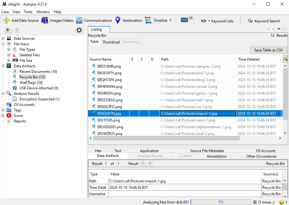 List of deleted images recovered from disk