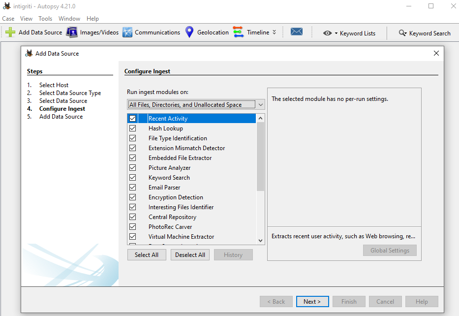 Disk image loaded in forensic analysis tool