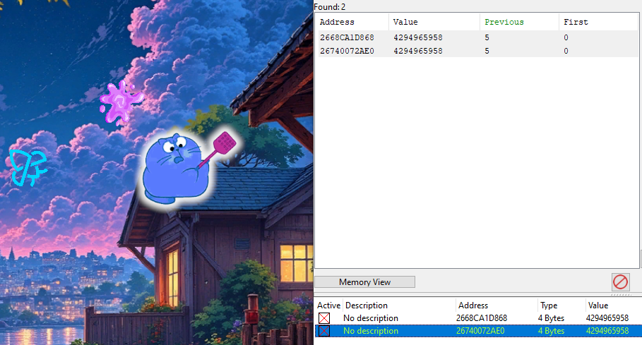 Score value modified and frozen to trigger win