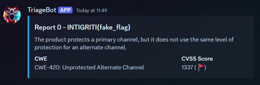 Report output revealing the challenge flag