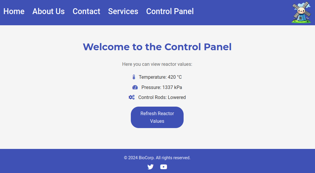 hidden biocorp control panel displaying reactor xml data