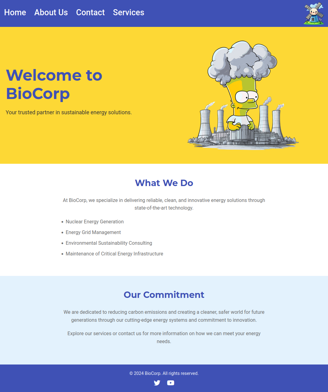 biocorp public website homepage with minimal functionality