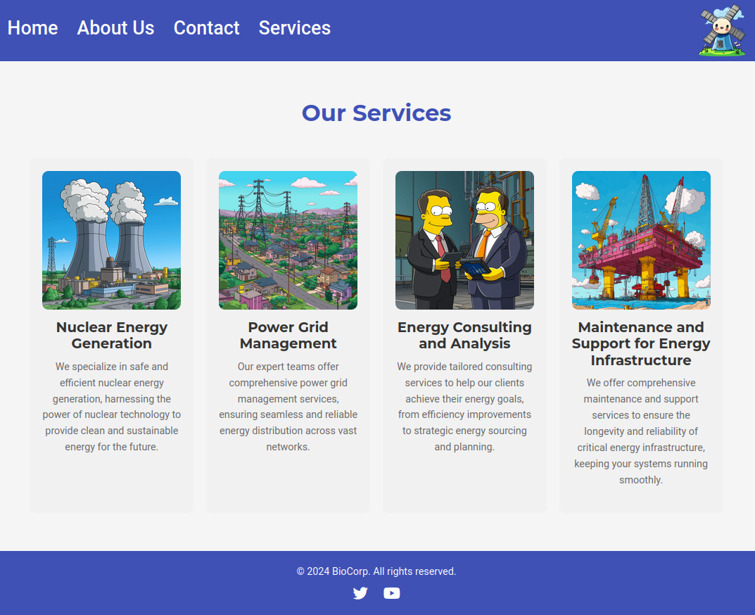 biocorp website secondary page showing basic navigation