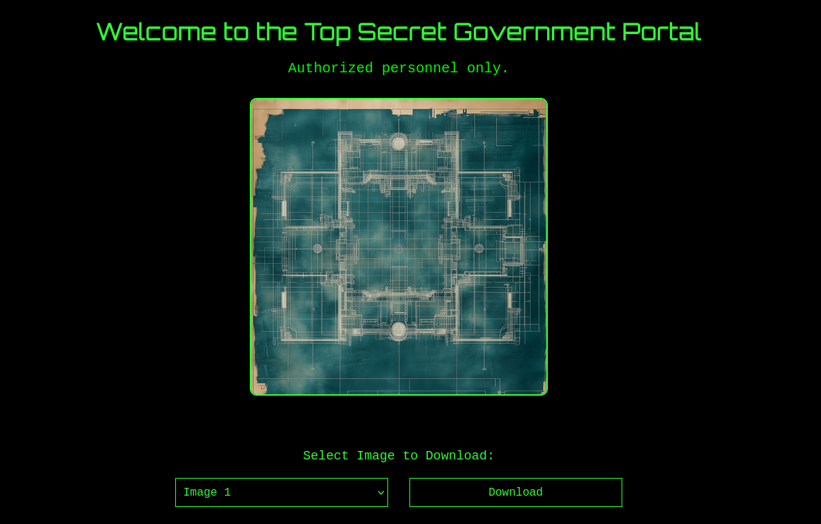 Authenticated admin portal allowing download of top secret images via a vulnerable file download endpoint