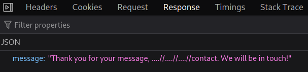 Successful POST request redirected to contact endpoint via CSP traversal