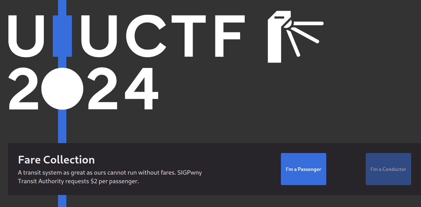 Fare Evasion homepage with passenger and conductor options