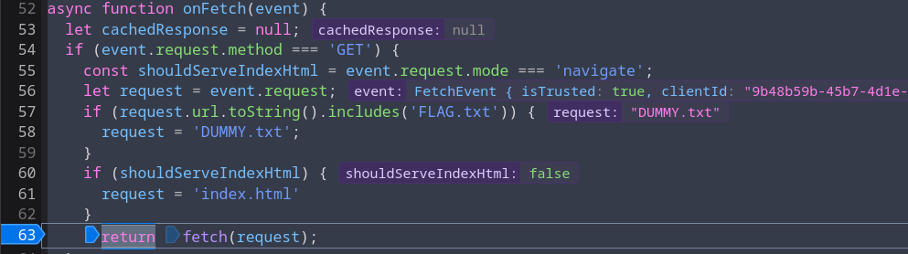 Debugger showing request rewritten to DUMMY.txt