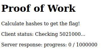 PoW challenge page showing client and server progress