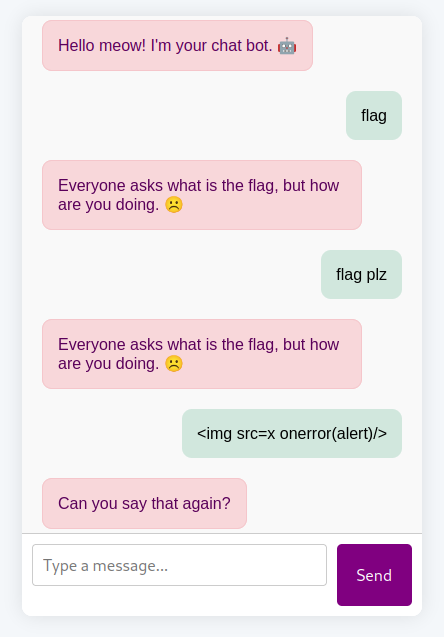 Mr Chatbot web interface showing initial chatbot conversation UI