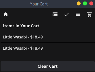 Shopping cart after adding an item