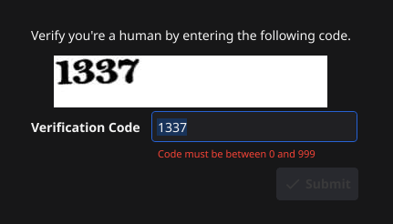 Gift redemption screen with human verification input