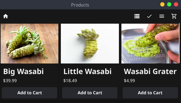 Product listing page showing available items