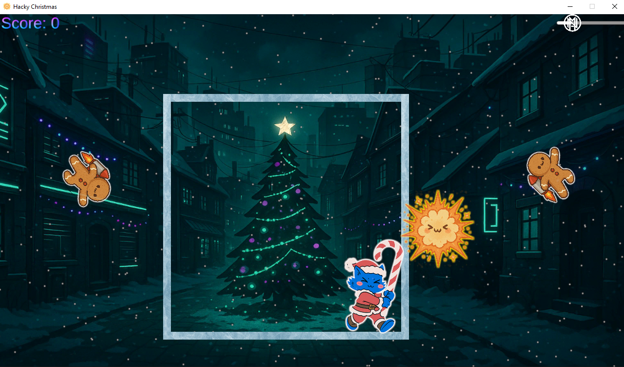 Unity game showing Crypto Claus trapped inside an ice box with exploding gingerbread enemies