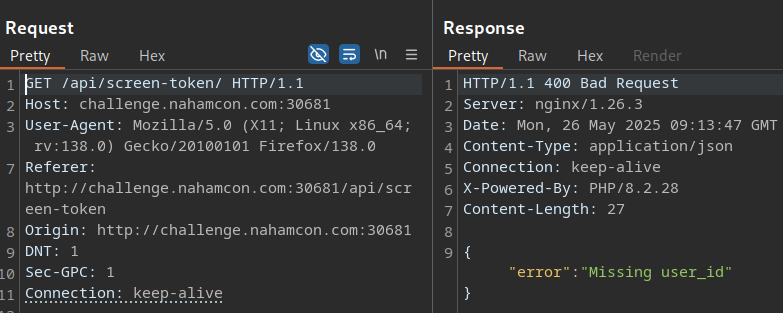 Redirect response after requesting a screening token