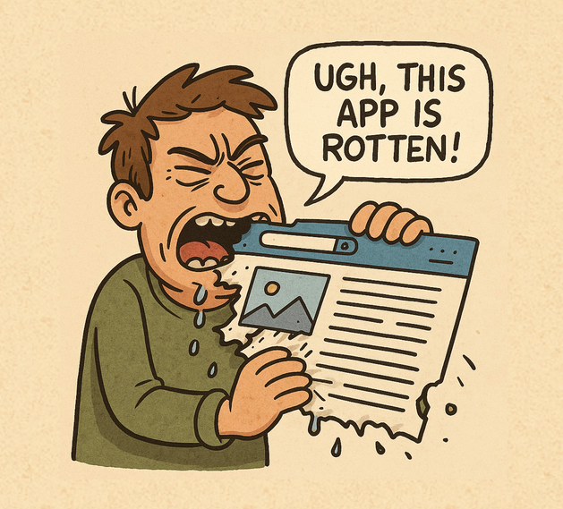 Website kanding page showing a bare Rotten-style app with no links or JavaScript
