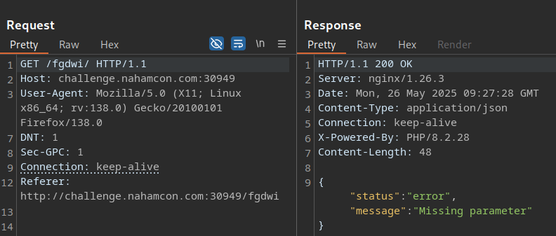 Application redirect indicating a required missing GET parameter
