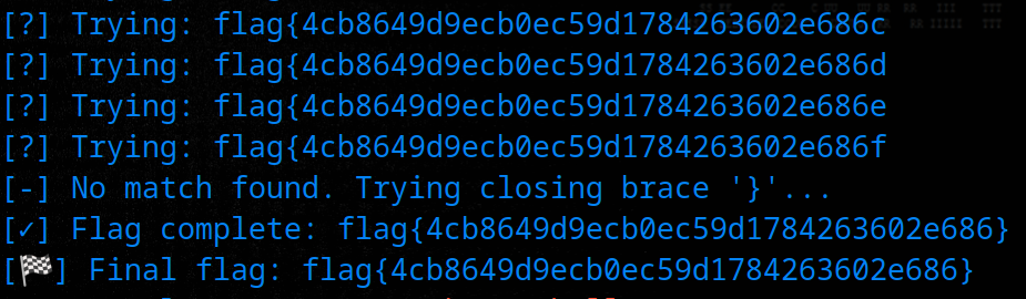 Automated blind NoSQL injection revealing the full flag