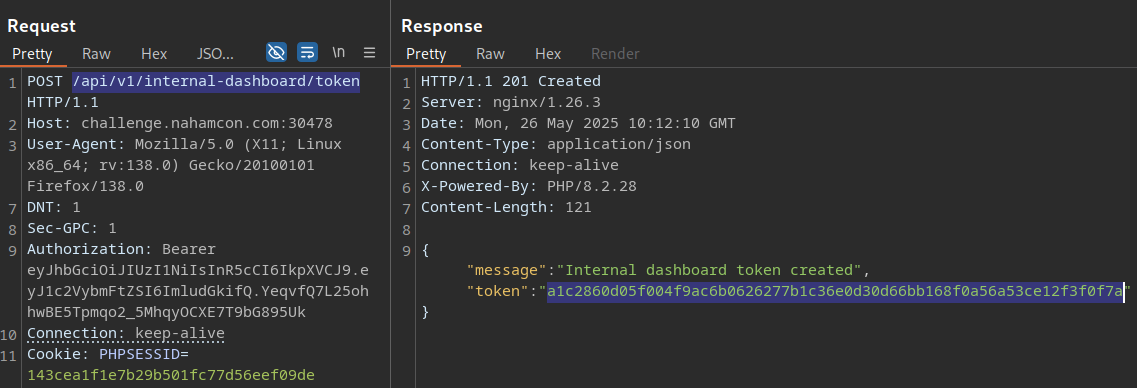 API response returning internal dashboard token