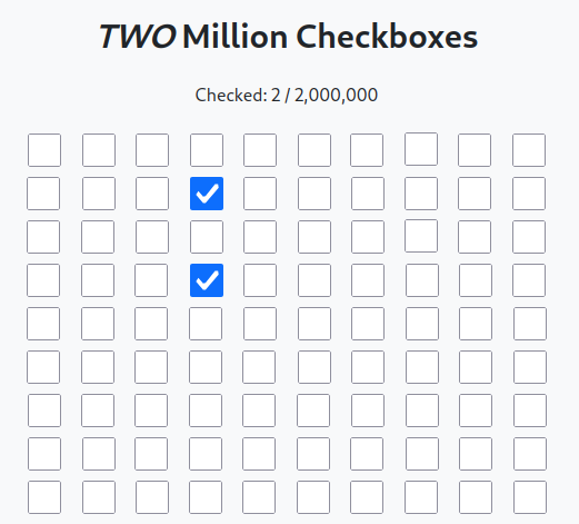 Page displaying two million unchecked checkboxes