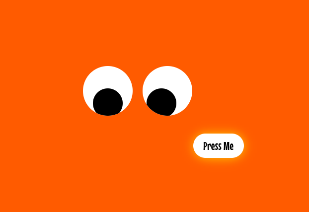 Initial page showing the "Press Me" button that moves away from the cursor and the eyes that track mouse movement