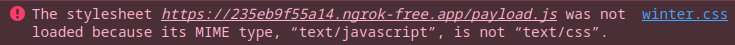 Browser devtools showing an error when attempting to run JavaScript via CSS-based payloads