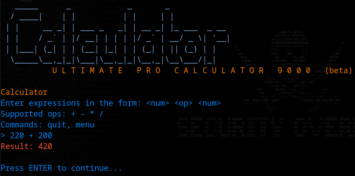 Basic calculator mode performing arithmetic