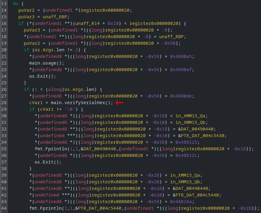 Validator verify function decompiled in Ghidra