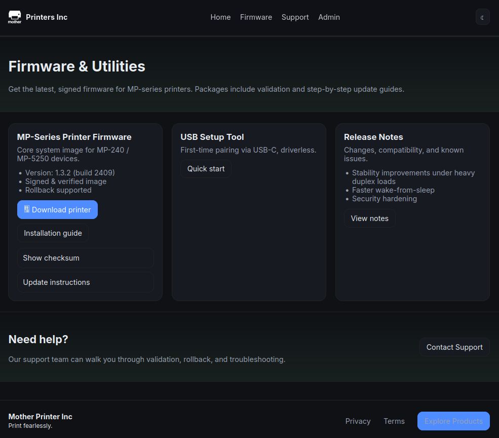 Firmware download page