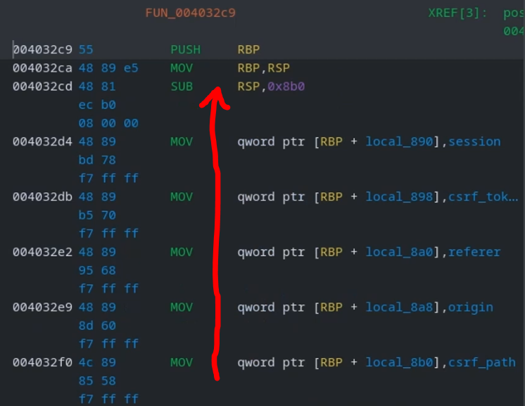 Stack layout after overflow