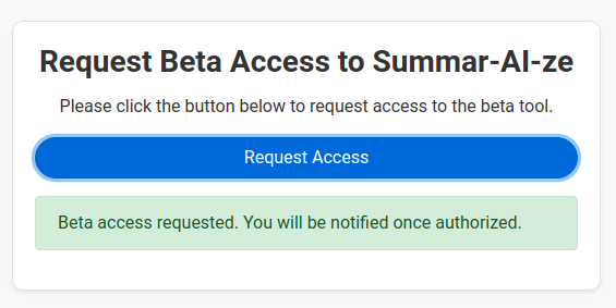 Request beta access button after login