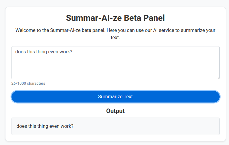 Beta AI summarisation feature page