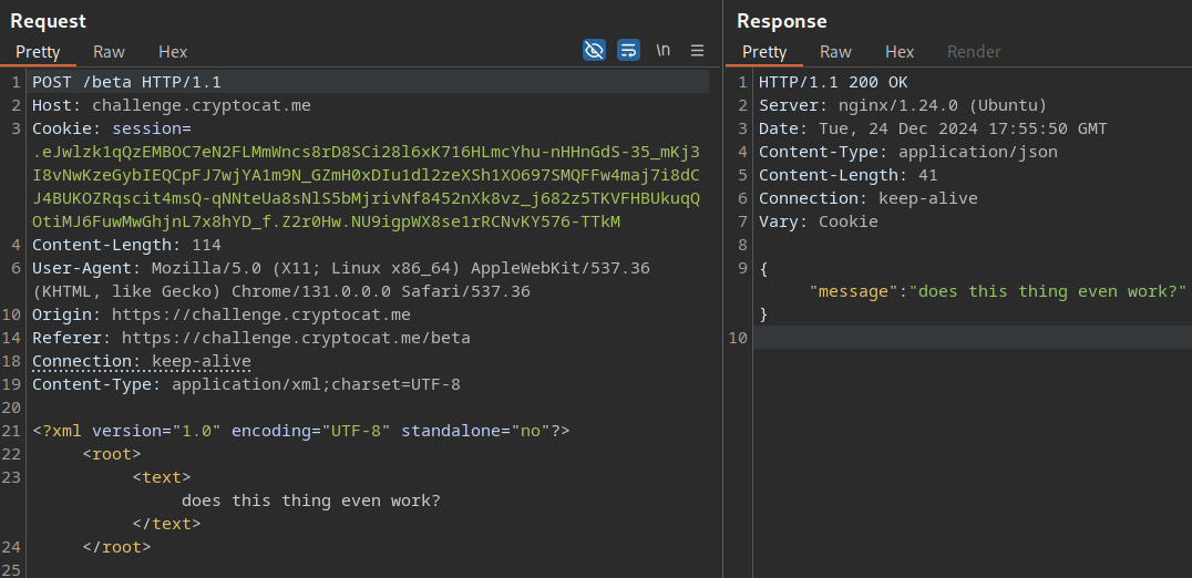 Content type conversion attempt to XML in Burp