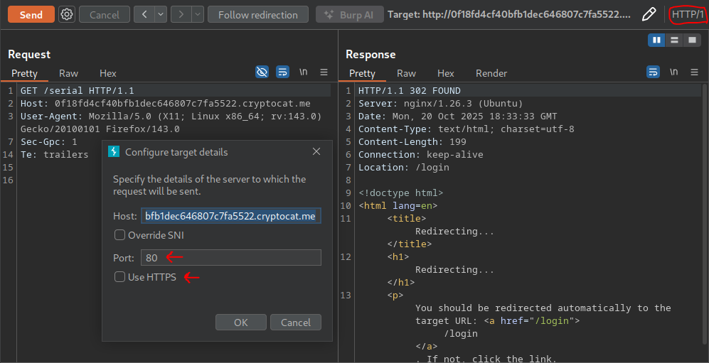 Burp used to downgrade requests to HTTP