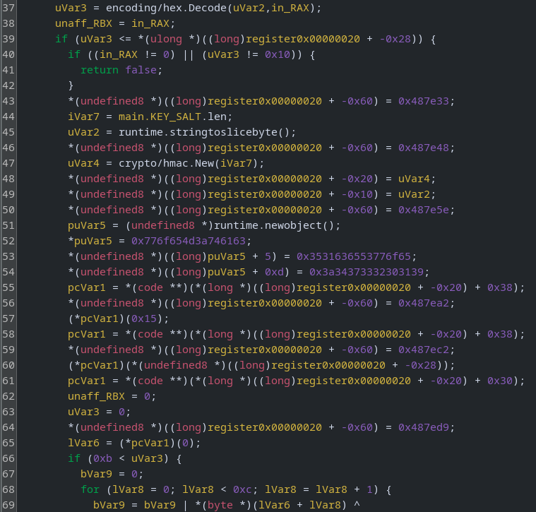 Obfuscated hex data embedded in Go binary