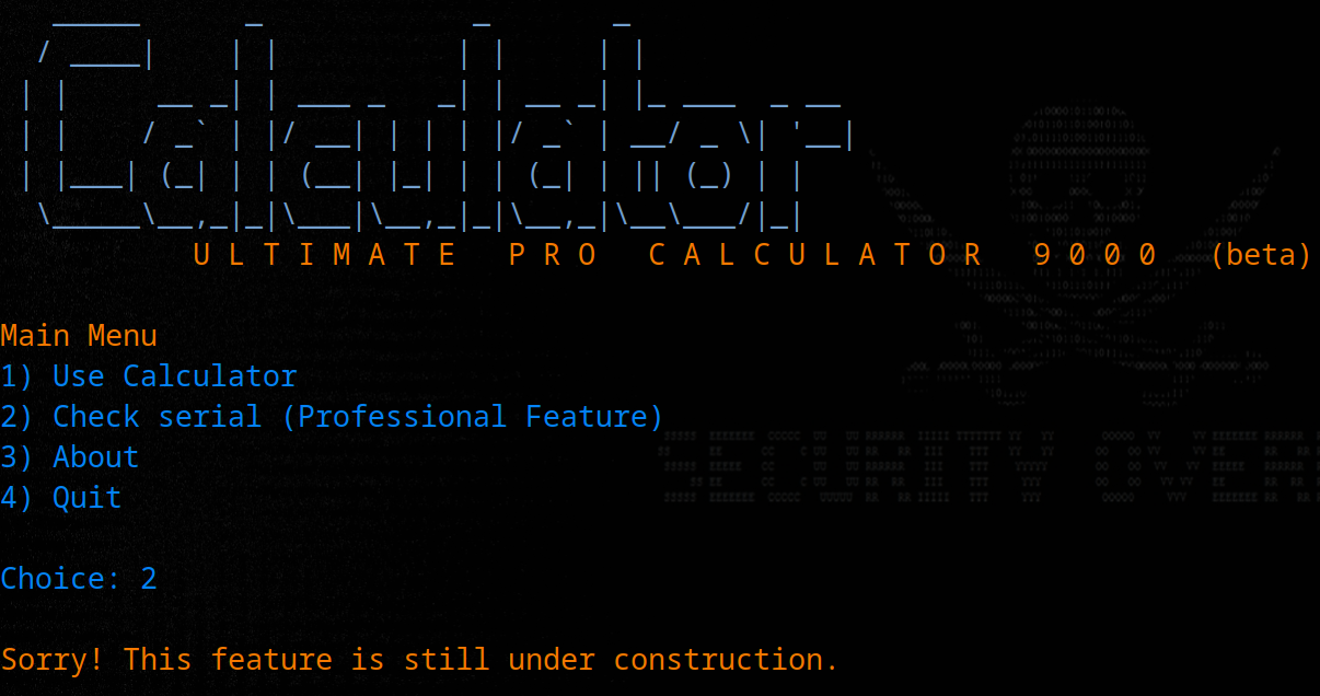 Under construction message for option two