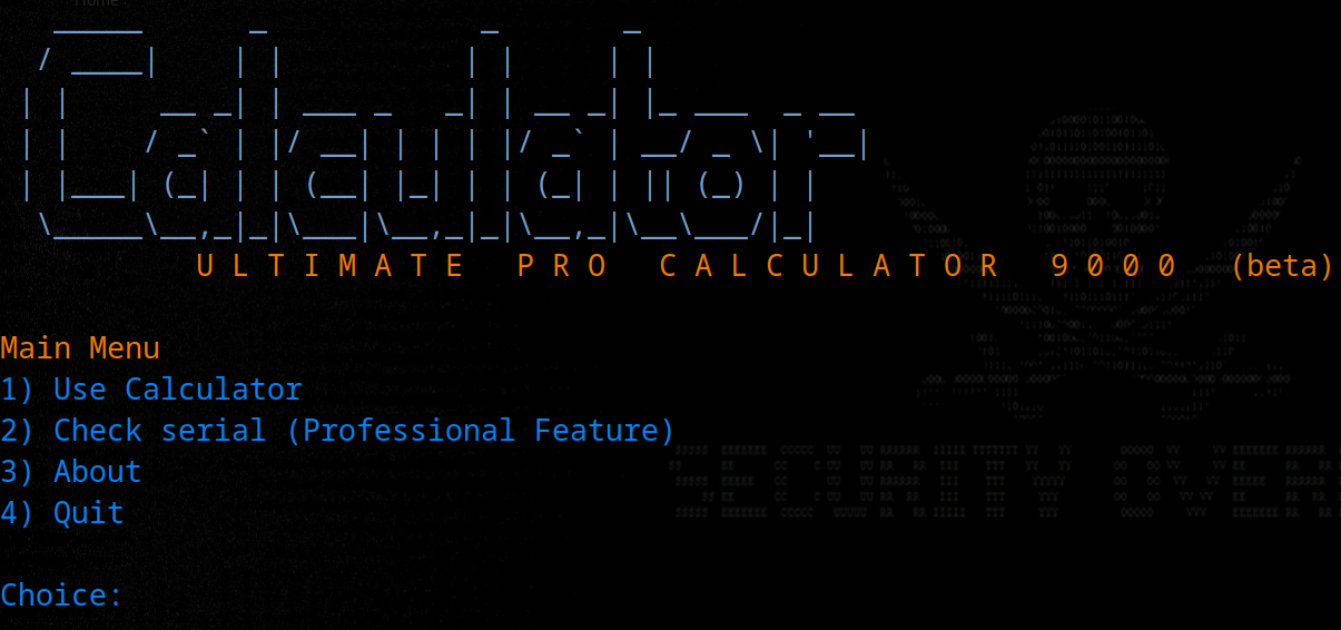 Program menu showing calculator options
