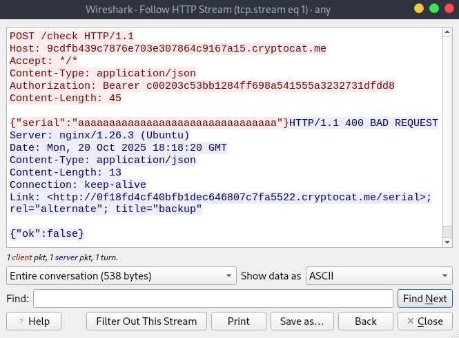 Server returning HTTP 400 for invalid serial