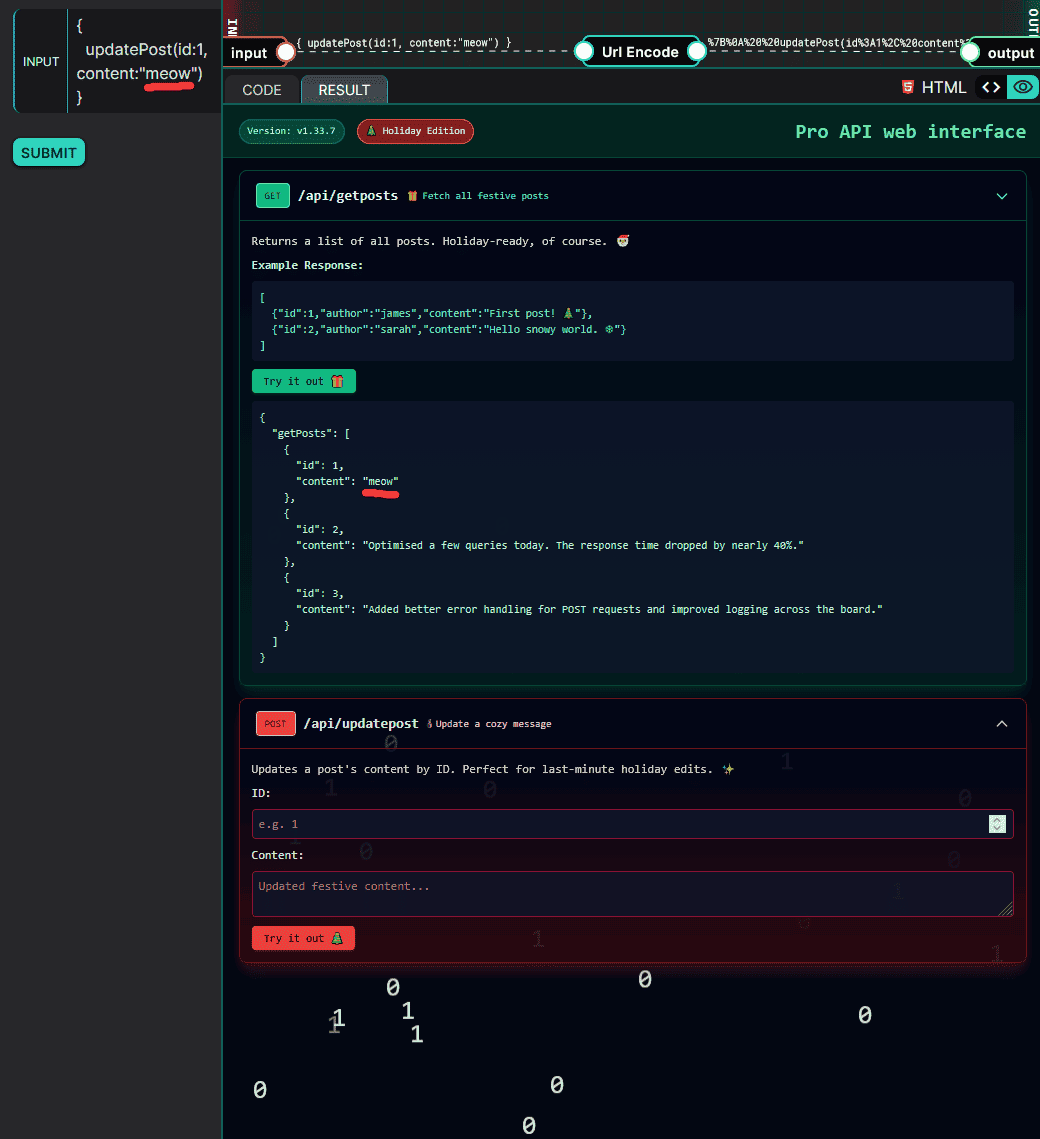 Successful GraphQL updatePost mutation updating a post without triggering an error