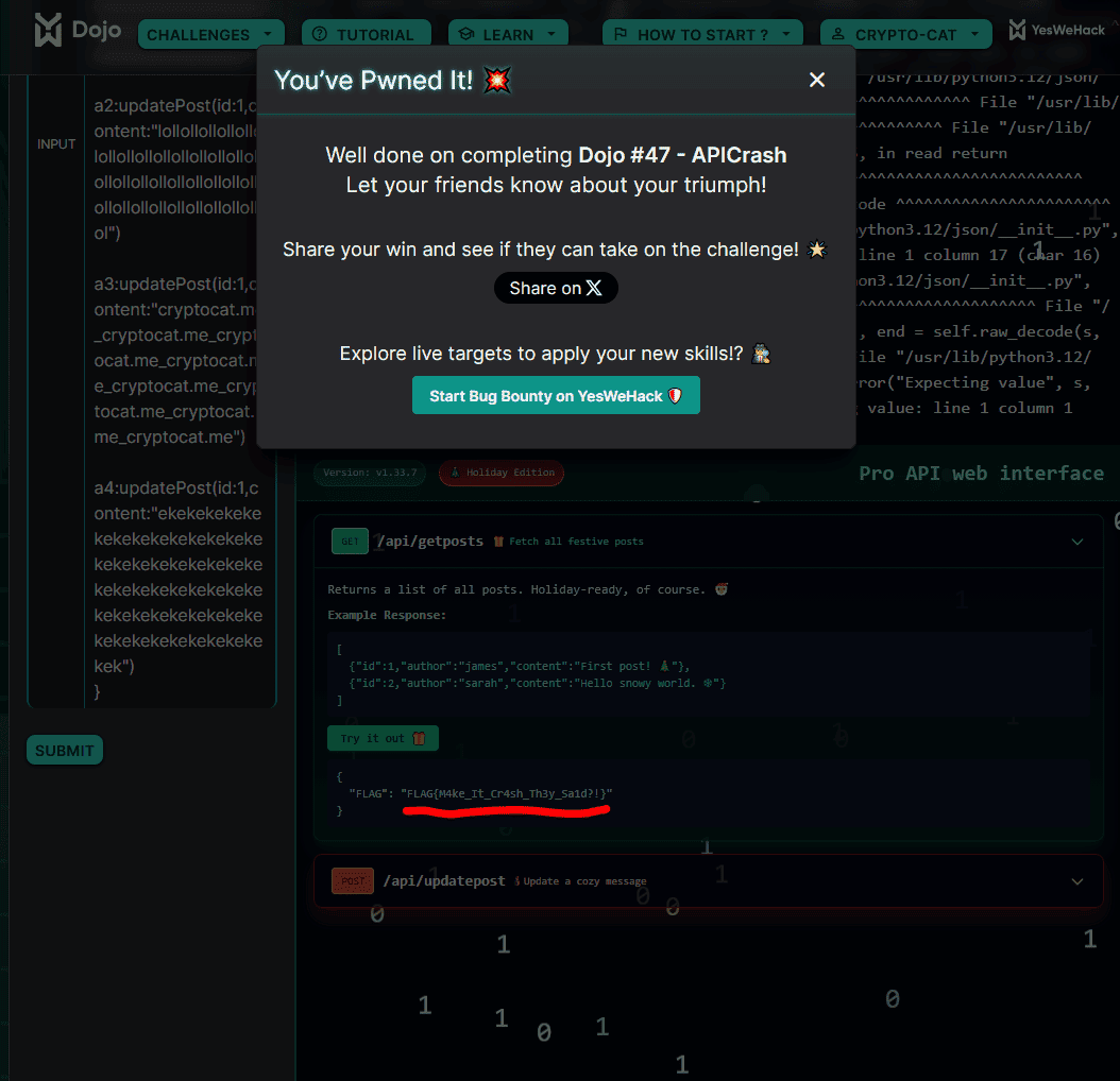 TinyDB database corruption triggered by concurrent GraphQL updatePost aliases causing application crash and flag disclosure