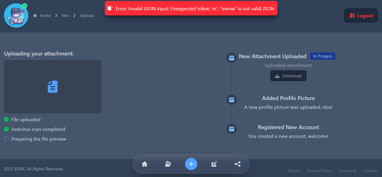 Chainfection web UI showing non-functional dashboard