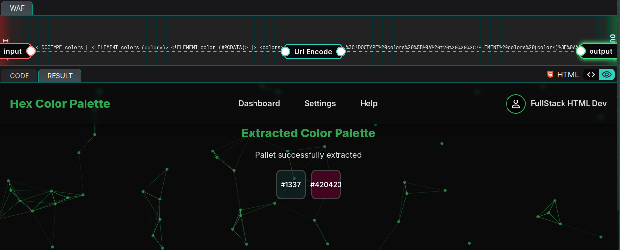 Rendered palette output from sample XML input